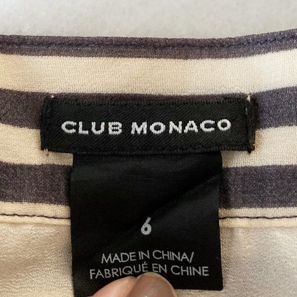 Club Monaco striped skirt 100% silk, cream / grey A line circle skirt, buttons - Picture 4 of 9